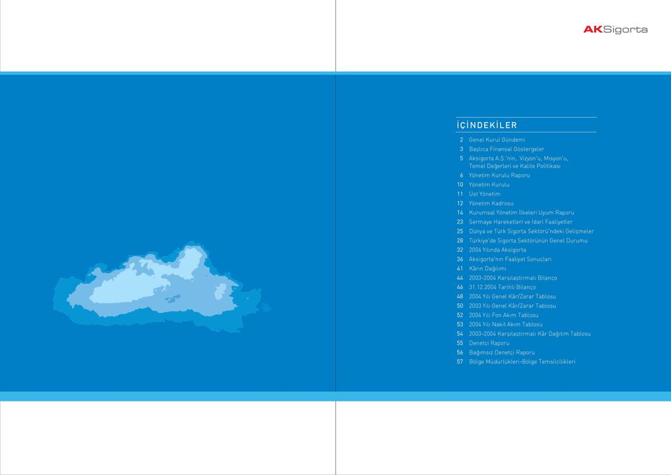 Hareketleri ve dari Faaliyetler 25 Dünya ve Türk Sigorta Sektörü'ndeki Geliflmeler 28 Türkiye'de Sigorta Sektörünün Genel Durumu 32 24 Y l nda Aksigorta 36 Aksigorta'n n Faaliyet Sonuçlar 41 Kâr n