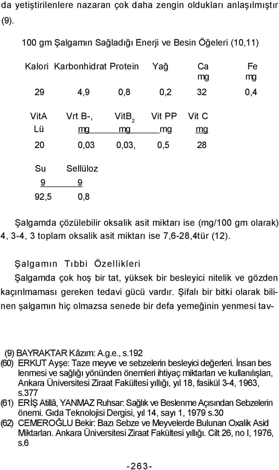 Sellüloz 9 9 92,5 0,8 Şalgamda çözülebilir oksalik asit miktarı ise (mg/100 gm olarak) 4, 3-4, 3 toplam oksalik asit miktarı ise 7,6-28,4tür (12). (9) BAYRAKTAR Kâzım: A.g.e., s.