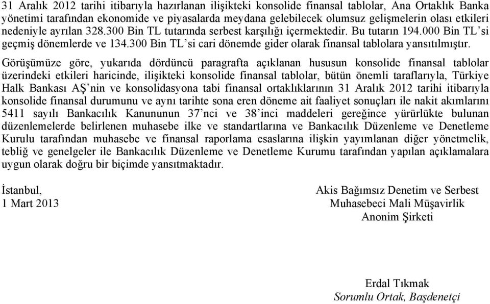 300 Bin TL si cari dönemde gider olarak finansal tablolara yansıtılmıştır.