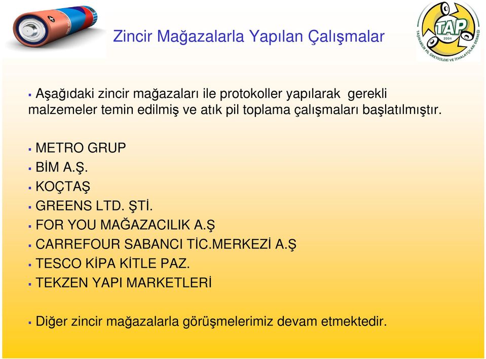 METRO GRUP BİM A.Ş. KOÇTAŞ GREENS LTD. ŞTİ. FOR YOU MAĞAZACILIK A.Ş CARREFOUR SABANCI TİC.