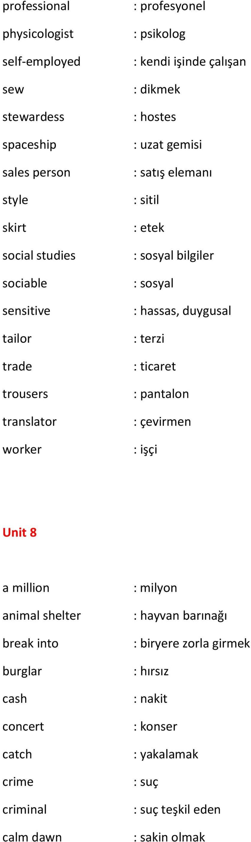 : sosyal : hassas, duygusal : terzi : ticaret : pantalon : çevirmen : işçi Unit 8 a million animal shelter break into burglar cash concert catch