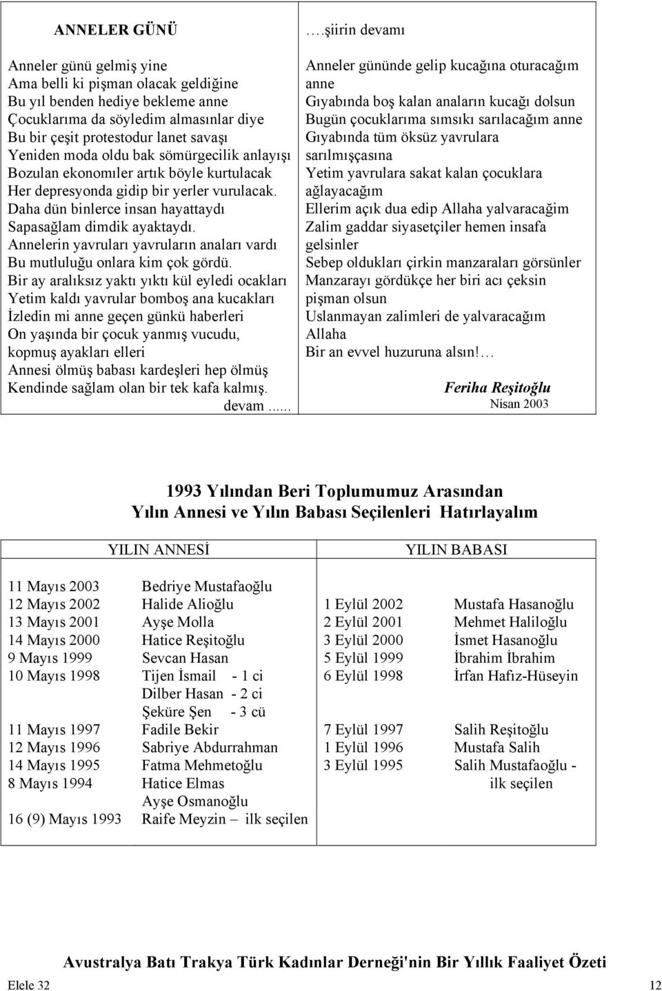 Annelerin yavruları yavruların anaları vardı Bu mutluluğu onlara kim çok gördü.