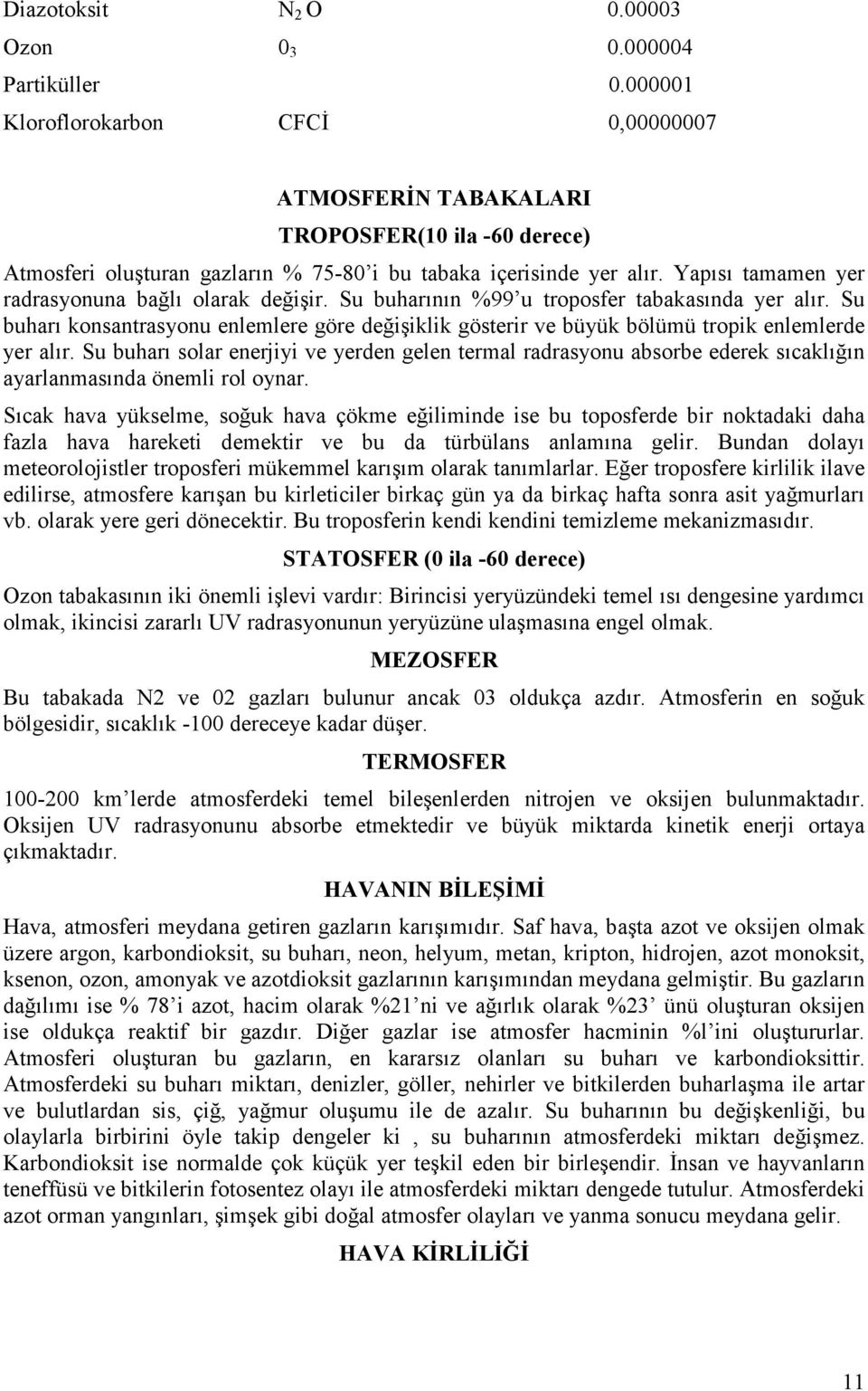 Yapısı tamamen yer radrasyonuna bağlı olarak değişir. Su buharının %99 u troposfer tabakasında yer alır.