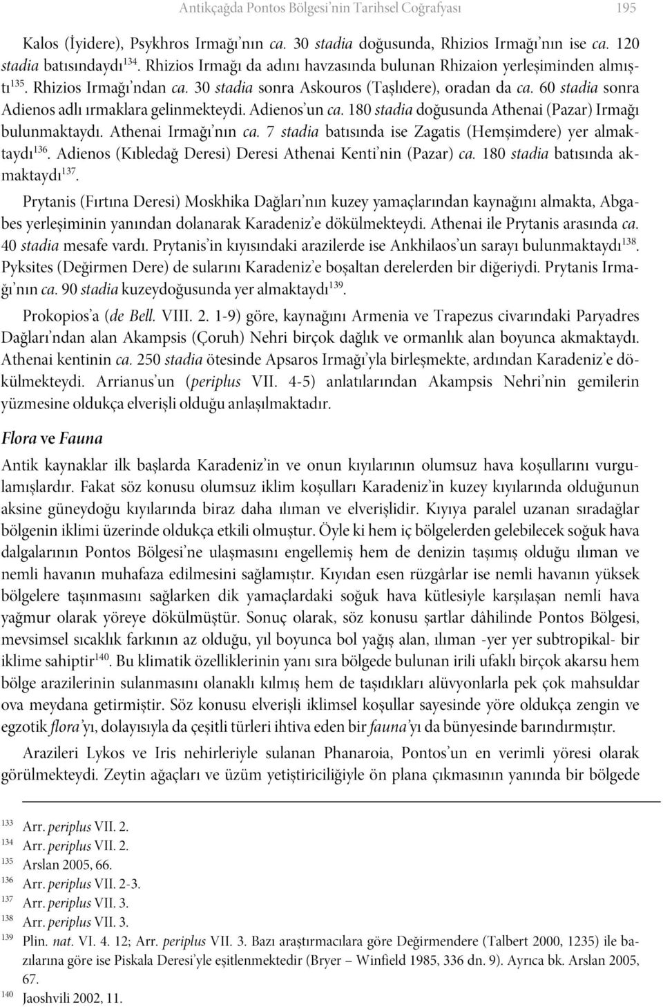 60 stadia sonra Adienos adlı ırmaklara gelinmekteydi. Adienos un ca. 180 stadia doğusunda Athenai (Pazar) Irmağı bulunmaktaydı. Athenai Irmağı nın ca.