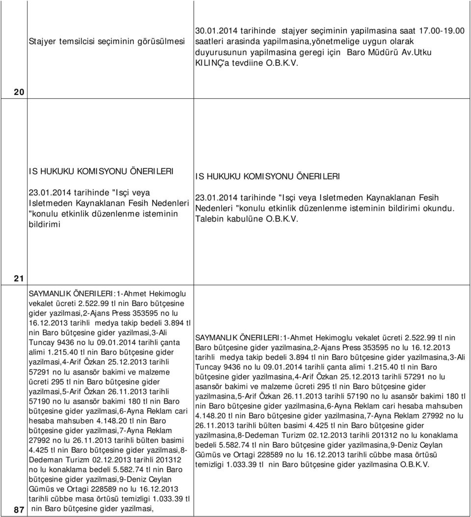 2014 tarihinde "Isçi veya Isletmeden Kaynaklanan Fesih Nedenleri "konulu etkinlik düzenlenme isteminin bildirimi IS HUKUKU KOMISYONU ÖNERILERI 23.01.2014 tarihinde "Isçi veya Isletmeden Kaynaklanan Fesih Nedenleri "konulu etkinlik düzenlenme isteminin bildirimi okundu.