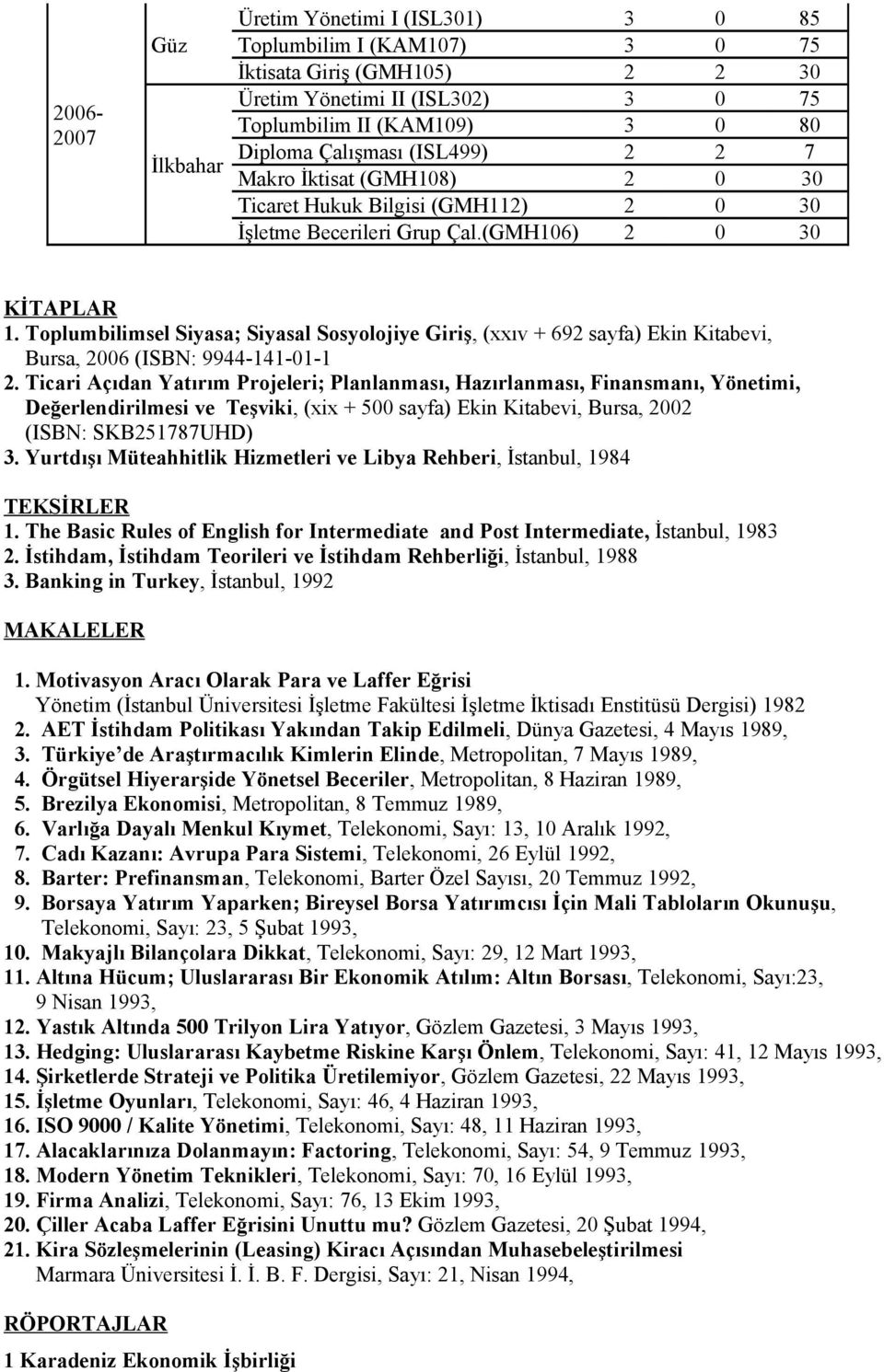 Toplumbilimsel Siyasa; Siyasal Sosyolojiye Giriş, (xxıv + 692 sayfa) Ekin Kitabevi, Bursa, 2006 (ISBN: 9944-141-01-1 2.