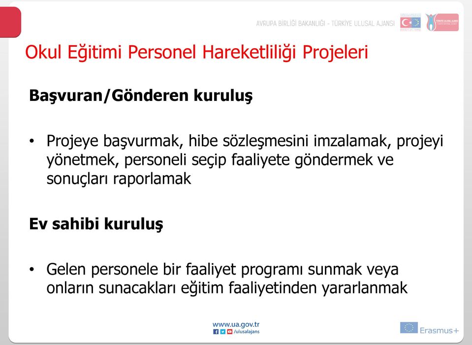 faaliyete göndermek ve sonuçları raporlamak Ev sahibi kuruluş Gelen personele