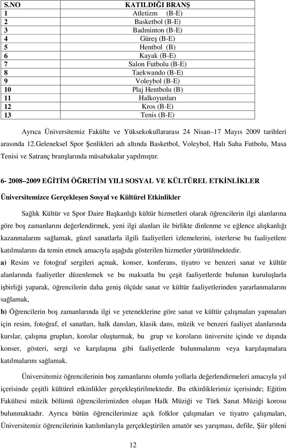 Geleneksel Spor Şenlikleri adı altında Basketbol, Voleybol, Halı Saha Futbolu, Masa Tenisi ve Satranç branşlarında müsabakalar yapılmıştır.