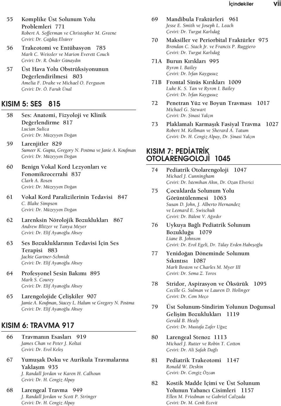 Müzeyyen Do an 59 Larenjitler 829 Sumeer K. Gupta, Gregory N. Postma ve Janie A. Koufman Çeviri: Dr. Müzeyyen Do an 60 Benign Vokal Kord Lezyonlar ve Fonomikrocerrahi 837 Clark A. Rosen Çeviri: Dr.