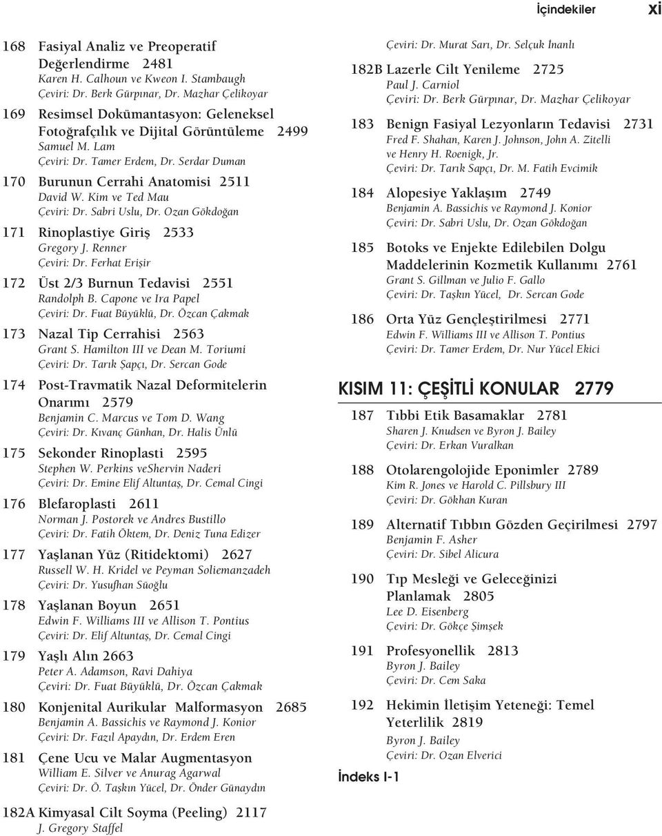 Kim ve Ted Mau Çeviri: Dr. Sabri Uslu, Dr. Ozan Gökdo an 171 Rinoplastiye Girifl 2533 Gregory J. Renner Çeviri: Dr. Ferhat Eriflir 172 Üst 2/3 Burnun Tedavisi 2551 Randolph B.