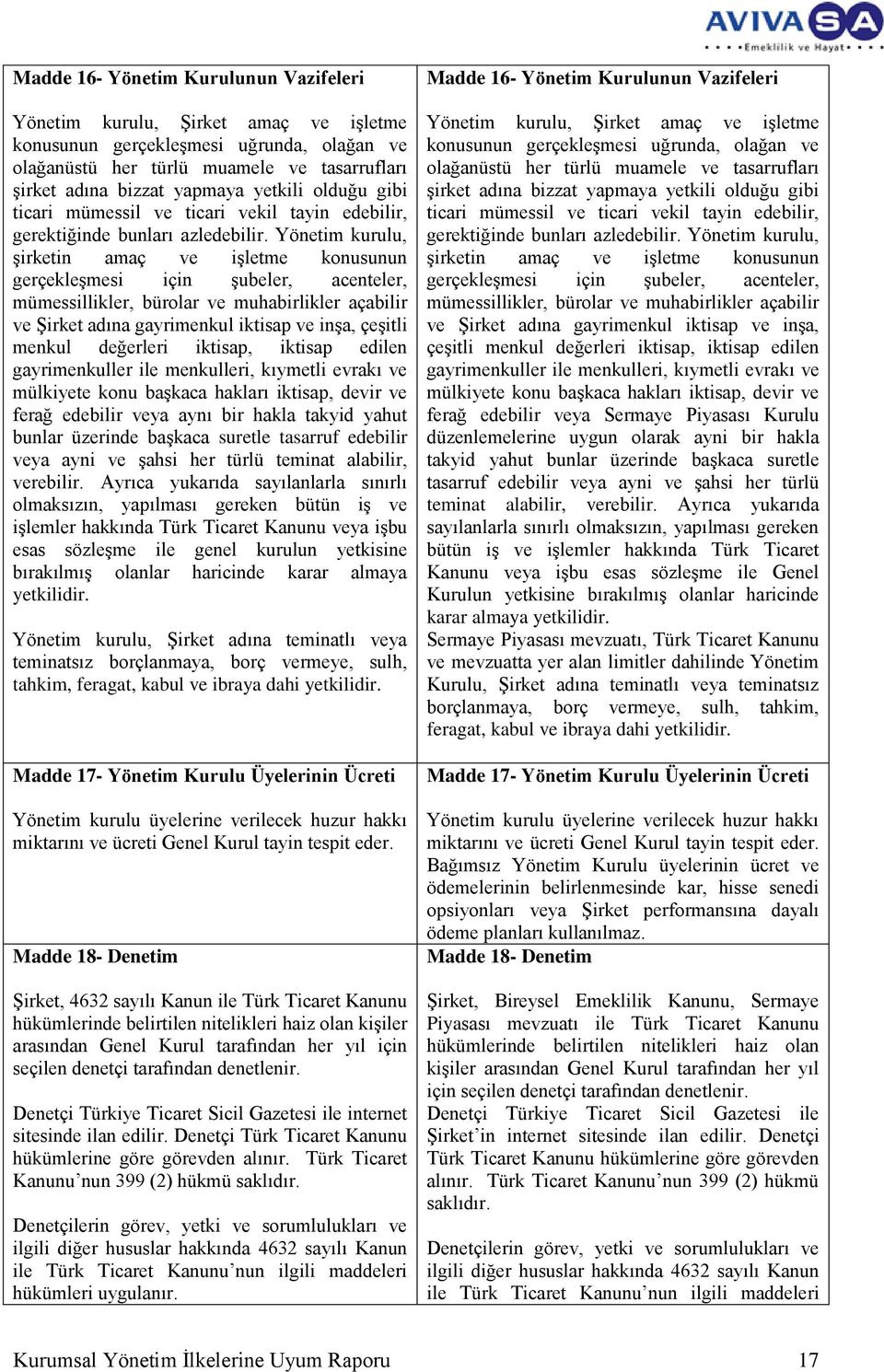 Yönetim kurulu, şirketin amaç ve işletme konusunun gerçekleşmesi için şubeler, acenteler, mümessillikler, bürolar ve muhabirlikler açabilir ve Şirket adına gayrimenkul iktisap ve inşa, çeşitli menkul