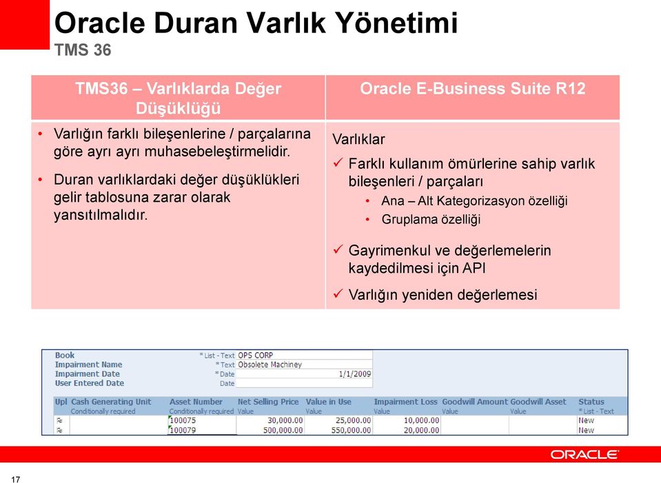 Varlıklar Oracle E-Business Suite R12 Farklı kullanım ömürlerine sahip varlık bileşenleri / parçaları Ana Alt Kategorizasyon özelliği