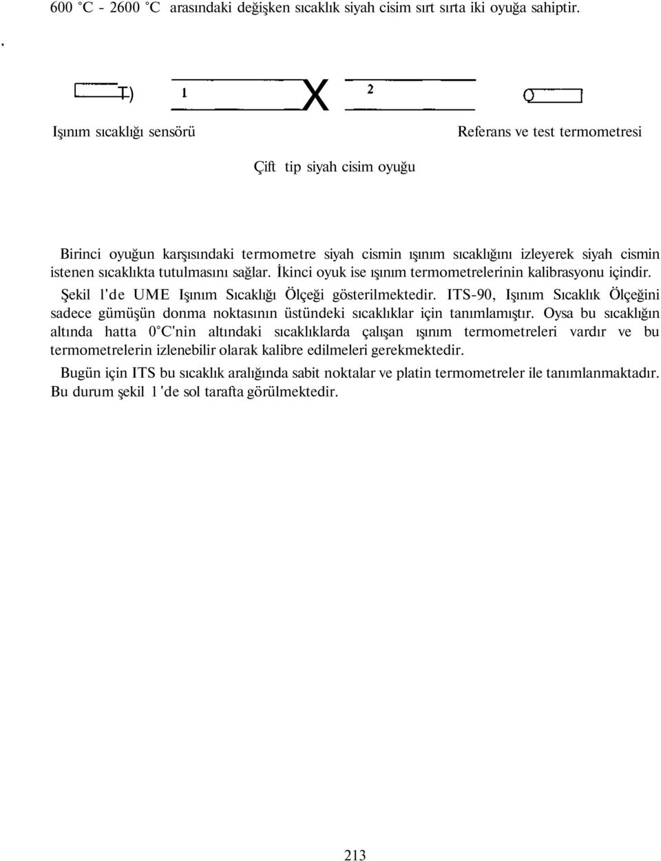 tutulmasını sağlar. İkinci oyuk ise ışınım termometrelerinin kalibrasyonu içindir. Şekil l'de UME Işınım Sıcaklığı Ölçeği gösterilmektedir.