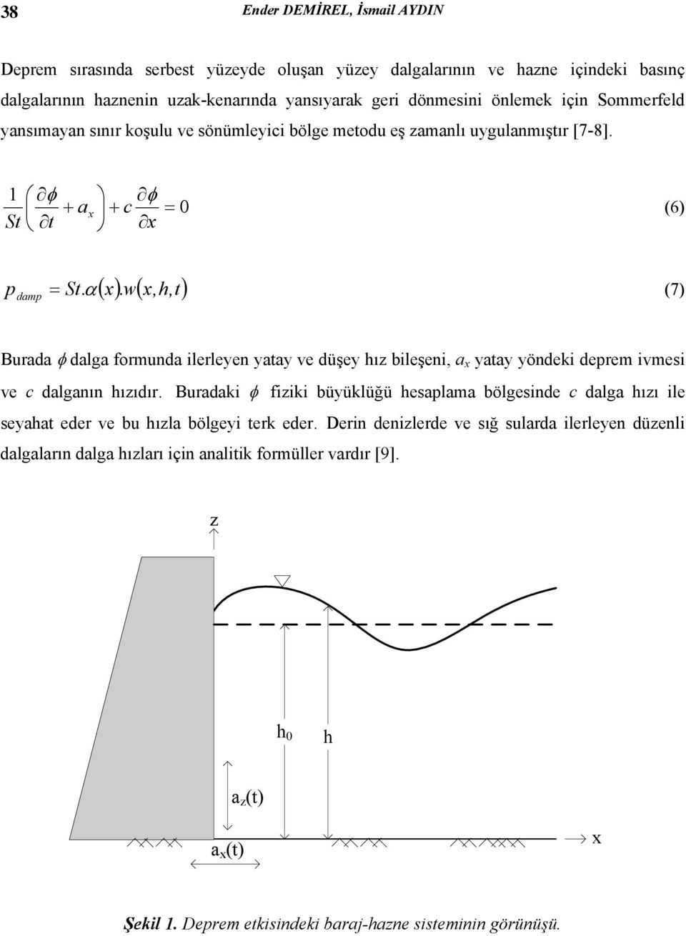 α (7) Burada φ dalga formunda ilerleyen yaay ve düşey hız bileşeni, a x yaay yöndeki deprem ivmesi ve c dalganın hızıdır.