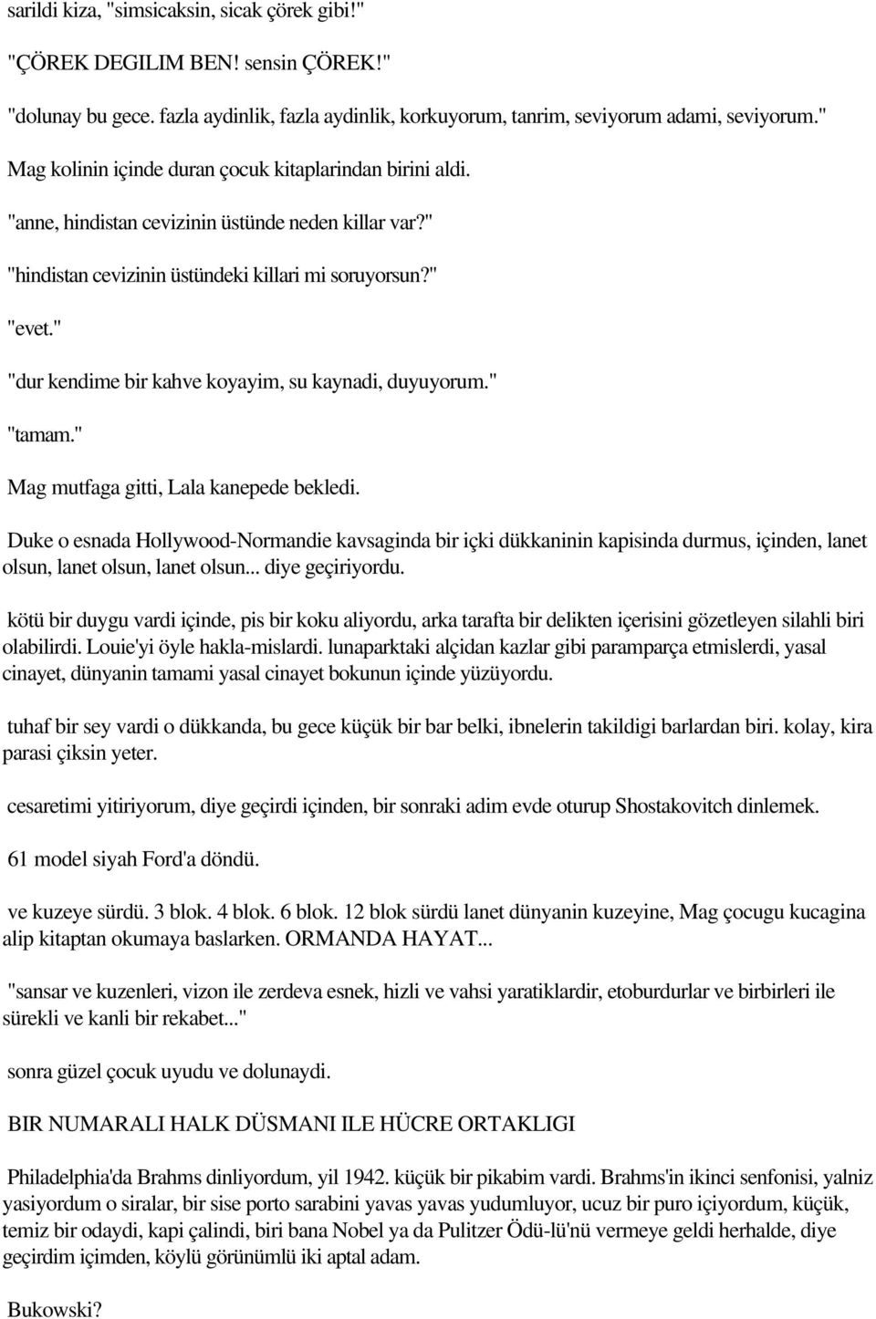 " "dur kendime bir kahve koyayim, su kaynadi, duyuyorum." "tamam." Mag mutfaga gitti, Lala kanepede bekledi.