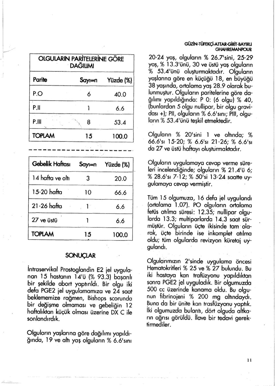 Bir olgu iki defa PGE2 jel u-ygulamamıza ve 24 saat beklememize rağmen, Bishops scorunda bir değişme olmaması ve gebeliğin 12 haftalıktan küçük olması üzerine DX C ile sonlandırdık.