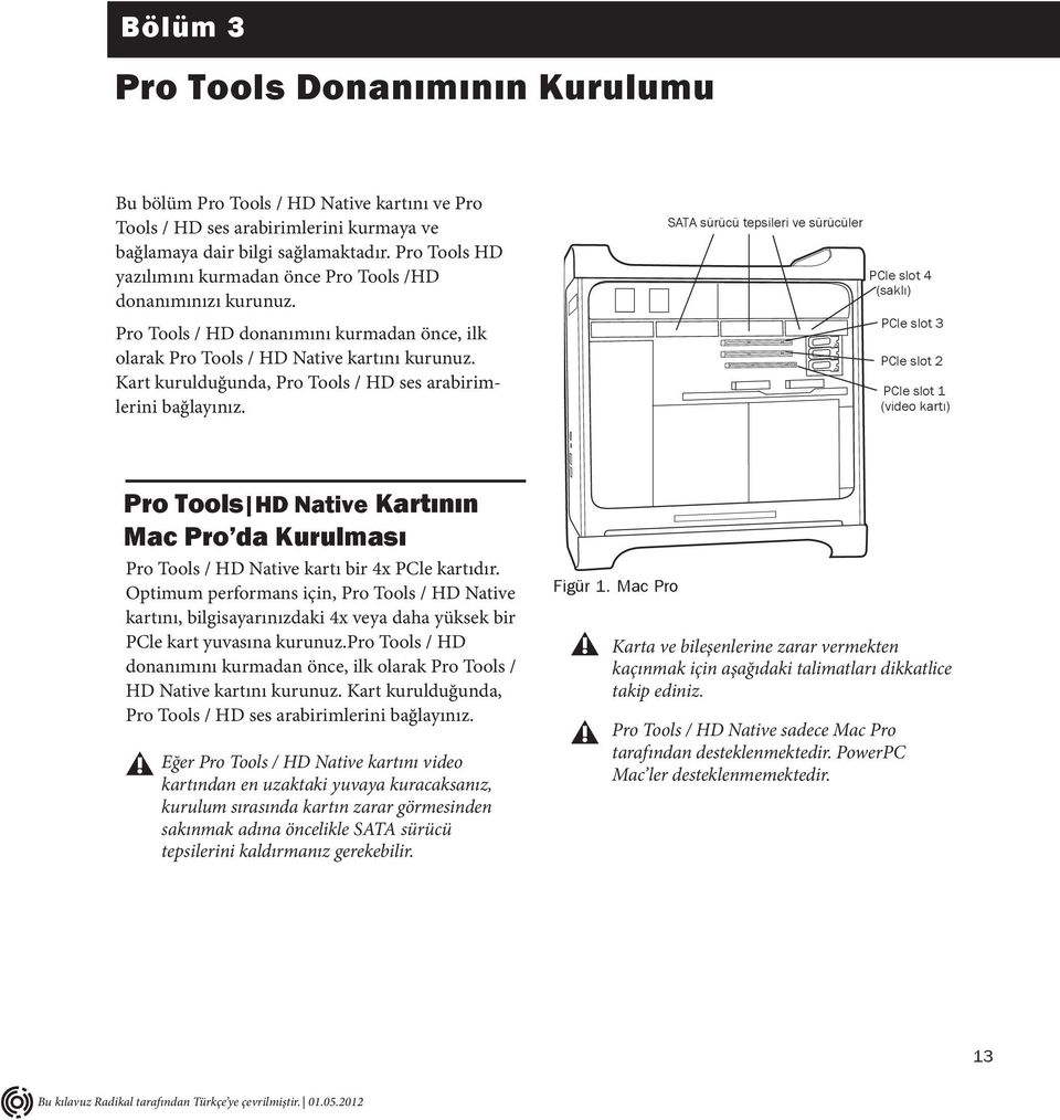 Kart kurulduğunda, Pro Tools / HD ses arabirimlerini bağlayınız.