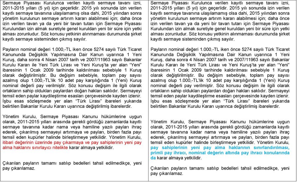 bir tavan tutarı için Sermaye Piyasası Kurulundan izin almak suretiyle genel kuruldan yeni bir süre için yetki alması zorunludur.