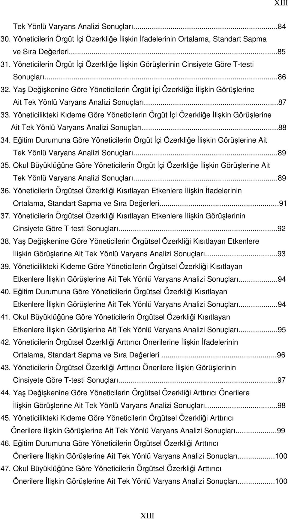 Yaş Değişkenine Göre Yöneticilerin Örgüt İçi Özerkliğe İlişkin Görüşlerine Ait Tek Yönlü Varyans Analizi Sonuçları...87 33.