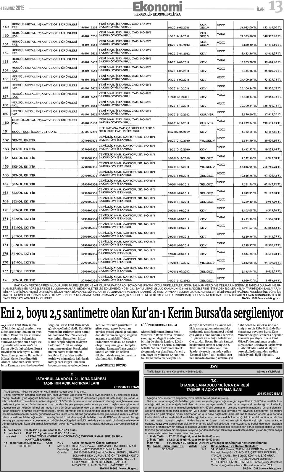 İÇERİSİNDE VERGİ DAİRESİNE BİZZAT VEYA BİLVEKALE MÜRACAATTA BULUNMALARI VEYAIIUT TAAHHÜTLÜ MEKTUP VEYA TELGRAFLA AÇIK ADRESLERİ BİLDİRMELERİ HALİNDE KENDİLERİNE SÜRE İLE KAYITLI RESMİ TEBLİĞ