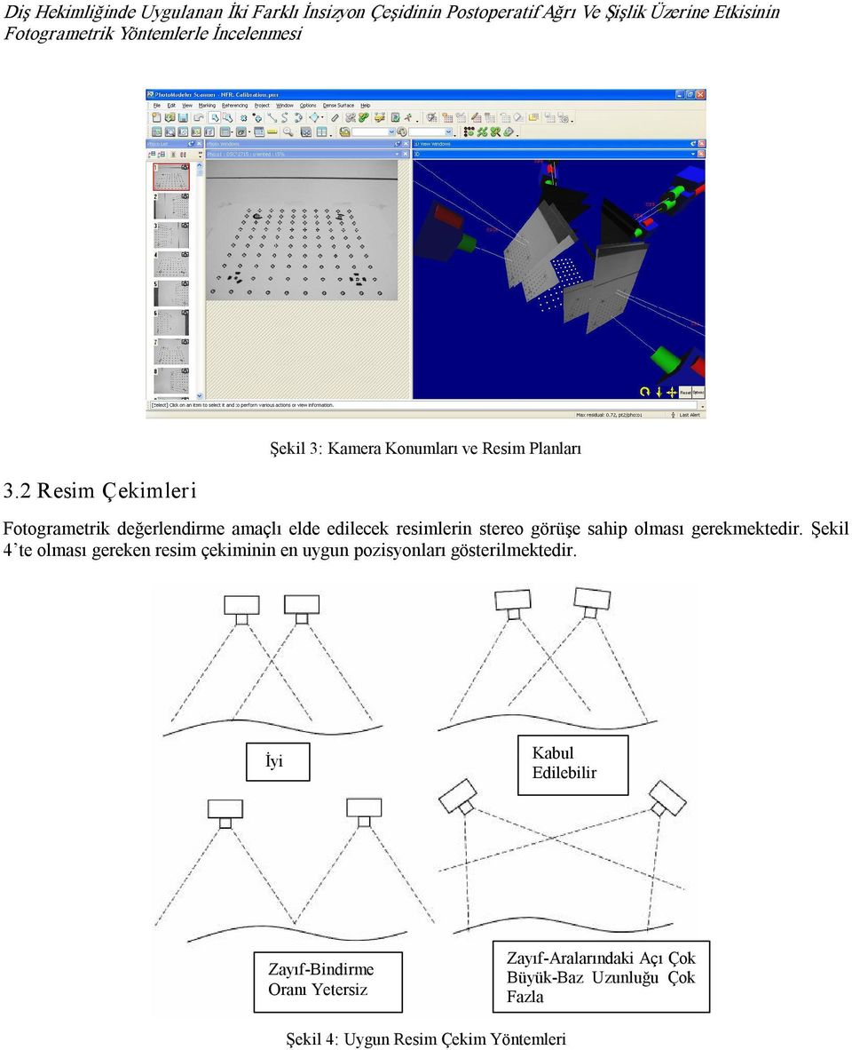 2 Resim Çekimleri Şekil 3: Kamera Konumları ve Resim Planları Fotogrametrik değerlendirme amaçlı elde edilecek resimlerin stereo