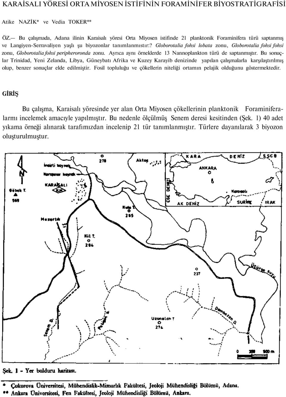 Globorotalia fohsi lobata zonu, Globorotalia fohsi fohsi zonu, Globorotalia fohsi peripheroronda zonu. Ayrıca aynı örneklerde 13 Nannoplankton türü de saptanmıştır.