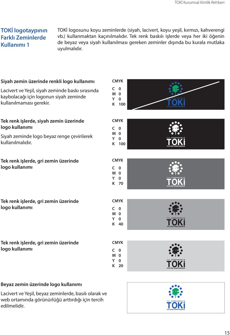 Siyah zemin üzerinde renkli logo kullanımı Lacivert ve Yeşil, siyah zeminde baskı sırasında kaybolacağı için logonun siyah zeminde kullanılmaması gerekir.