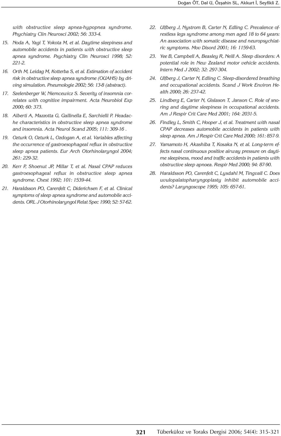 Estimation of accident risk in obstructive sleep apnea syndrome (OUAHS) by driving simulation. Pneumologie 2002; 56: 13-8 (abstract). 17. Szelenberger W, Niemcewicz S.