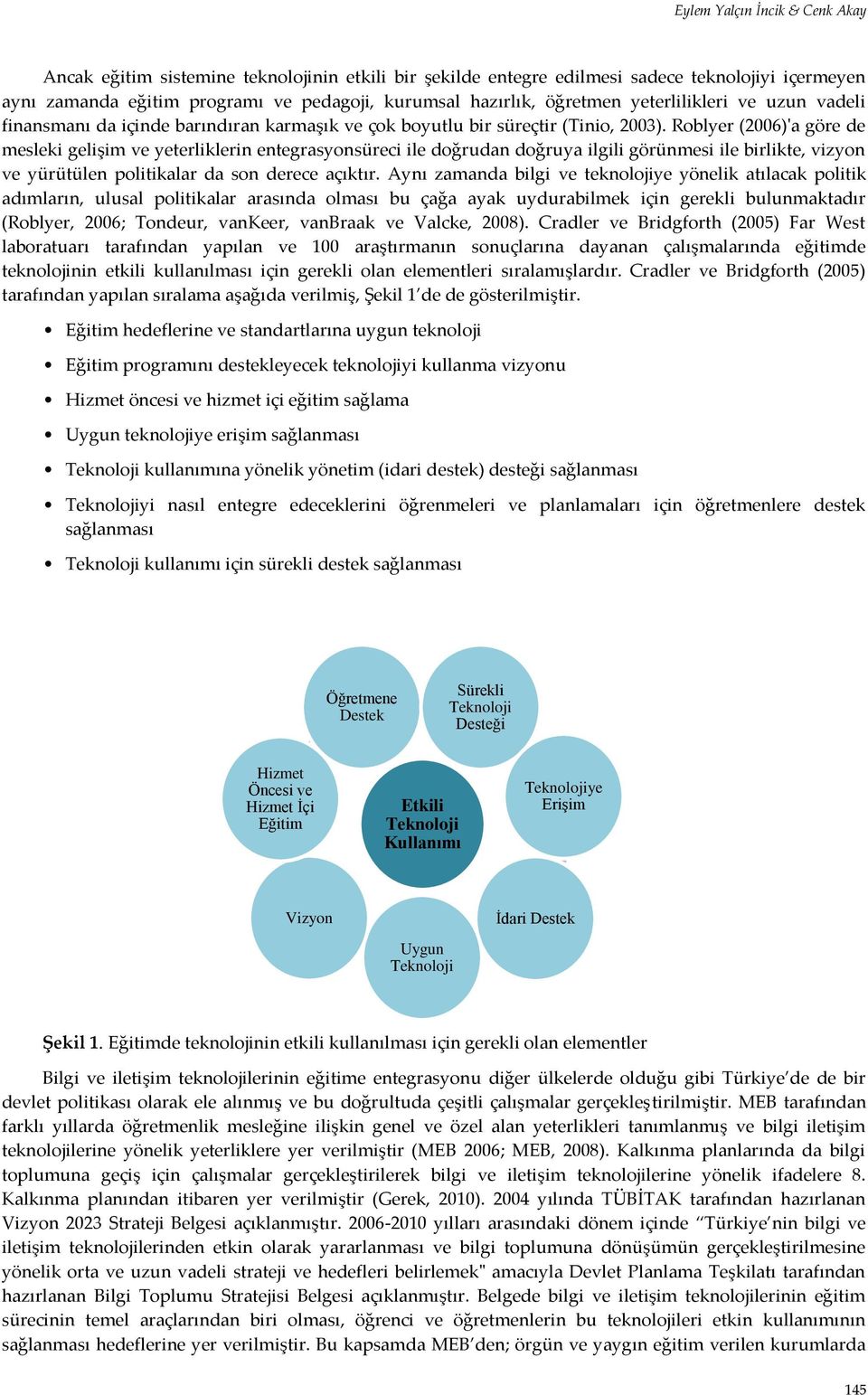 Roblyer (2006)'a göre de mesleki gelişim ve yeterliklerin entegrasyonsüreci ile doğrudan doğruya ilgili görünmesi ile birlikte, vizyon ve yürütülen politikalar da son derece açıktır.