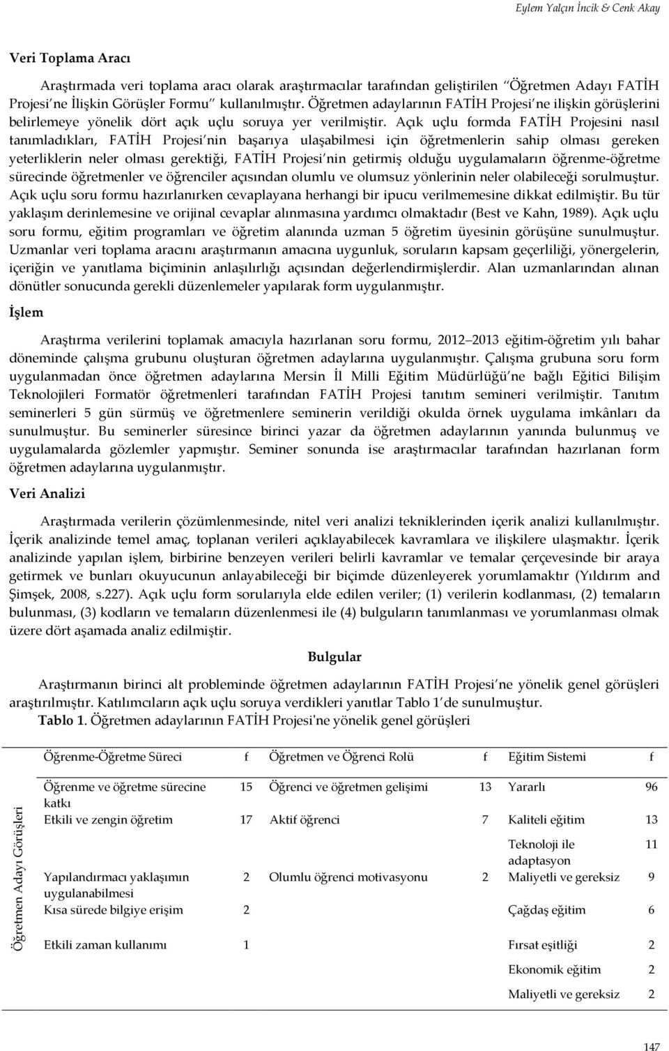 Açık uçlu formda FATİH Projesini nasıl tanımladıkları, FATİH Projesi nin başarıya ulaşabilmesi için öğretmenlerin sahip olması gereken yeterliklerin neler olması gerektiği, FATİH Projesi nin getirmiş