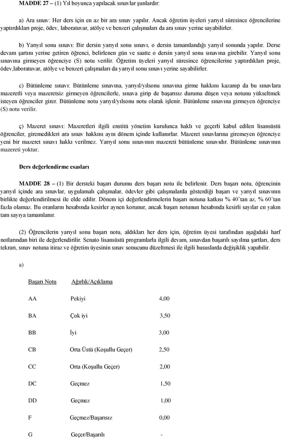 b) Yarıyıl sonu sınavı: Bir dersin yarıyıl sonu sınavı, o dersin tamamlandığı yarıyıl sonunda yapılır.