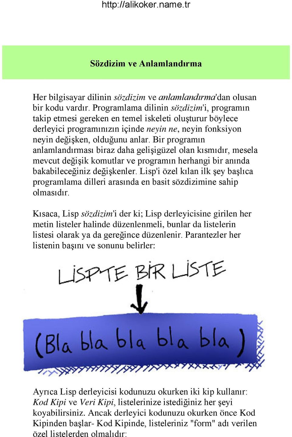 Bir programın anlamlandırması biraz daha gelişigüzel olan kısmıdır, mesela mevcut değişik komutlar ve programın herhangi bir anında bakabileceğiniz değişkenler.