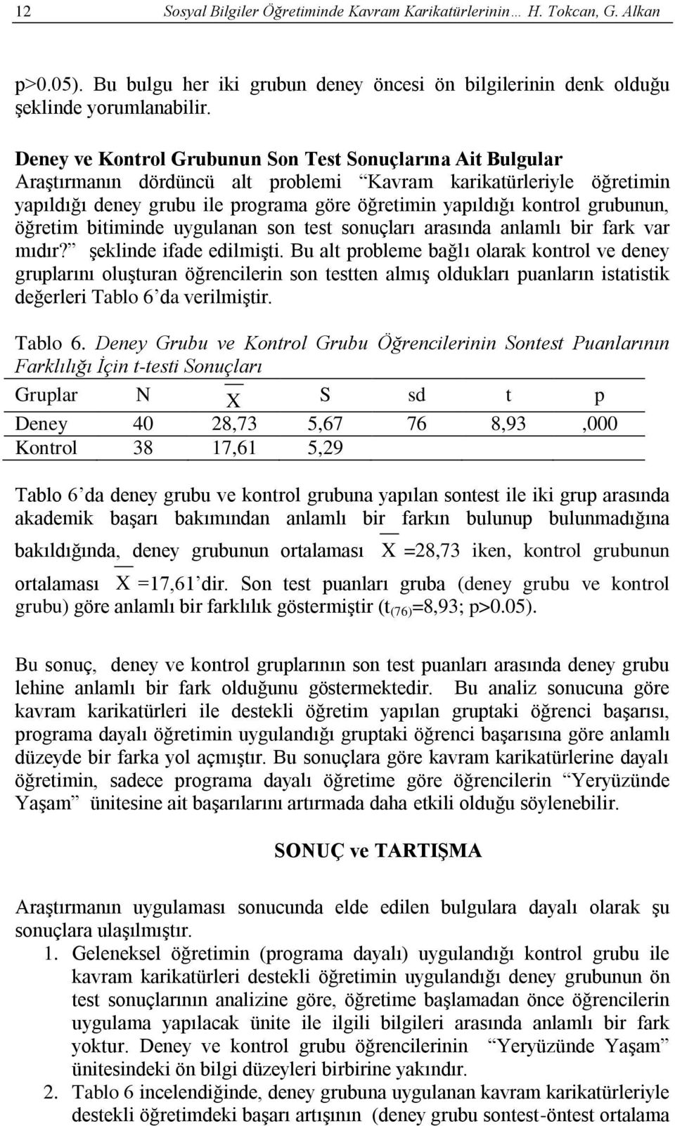 grubunun, öğretim bitiminde uygulanan son test sonuçları arasında anlamlı bir fark var mıdır? şeklinde ifade edilmişti.