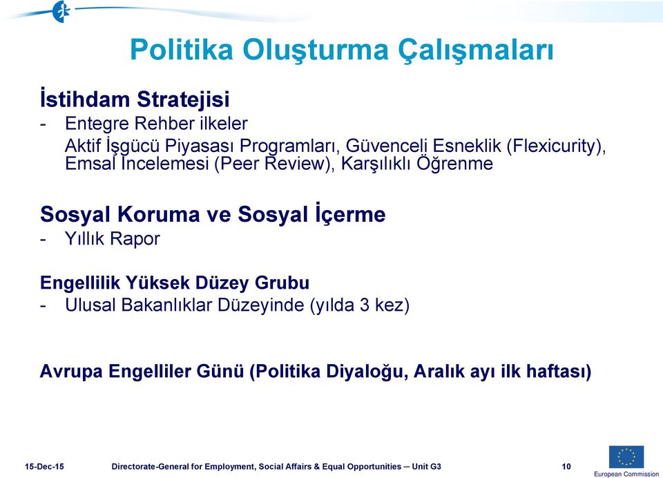 Yıllık Rapor Engellilik Yüksek Düzey Grubu - Ulusal Bakanlıklar Düzeyinde (yılda 3 kez) Avrupa Engelliler Günü