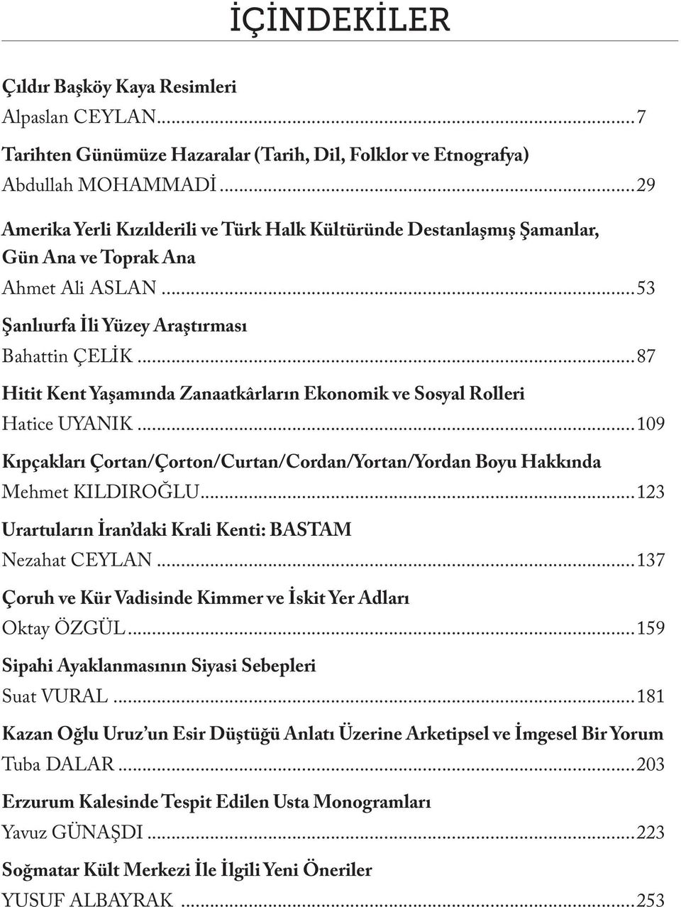 ..87 Hitit Kent Yaşamında Zanaatkârların Ekonomik ve Sosyal Rolleri Hatice UYANIK...109 Kıpçakları Çortan/Çorton/Curtan/Cordan/Yortan/Yordan Boyu Hakkında Mehmet KILDIROĞLU.