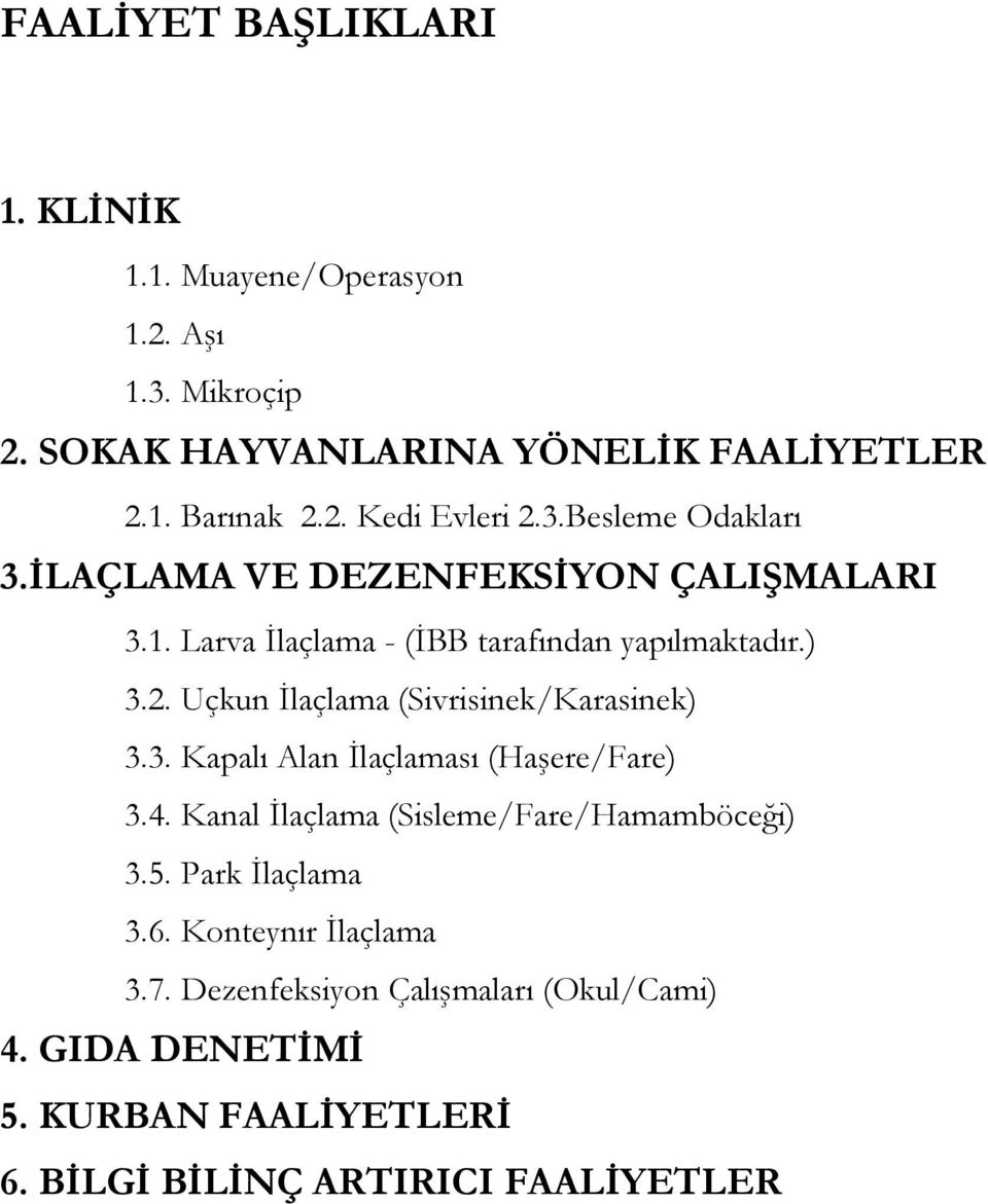 Uçkun İlaçlama (Sivrisinek/Karasinek) 3.3. Kapalı Alan İlaçlaması (Haşere/Fare) 3.4. Kanal İlaçlama (Sisleme/Fare/Hamamböceği) 3.5.