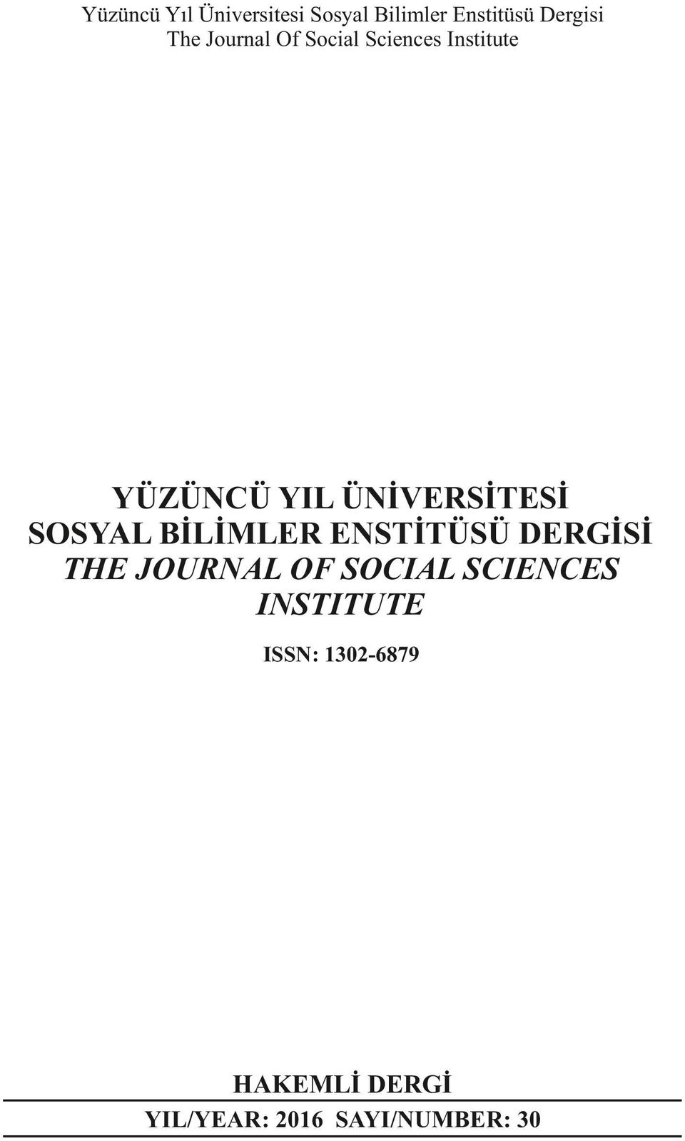 SOSYAL BİLİMLER ENSTİTÜSÜ DERGİSİ THE JOURNAL OF SOCIAL SCIENCES