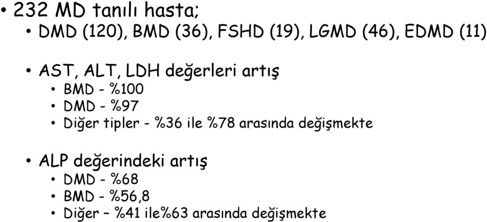 %97 Diğer tipler - %36 ile %78 arasında değişmekte ALP