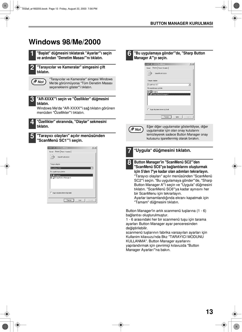 çift 6 "Bu uygulamaya gönder"'de, "Sharp Button Manager A"'yı seçin.