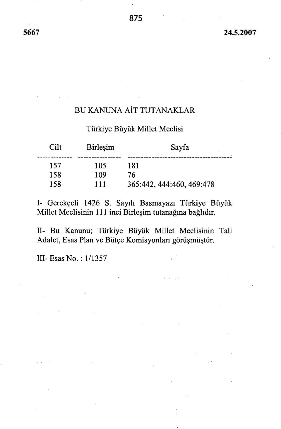 Sayılı Basmayazı Türkiye Büyük Millet Meclisinin 111 inci Birleşim tutanağına bağlıdır.