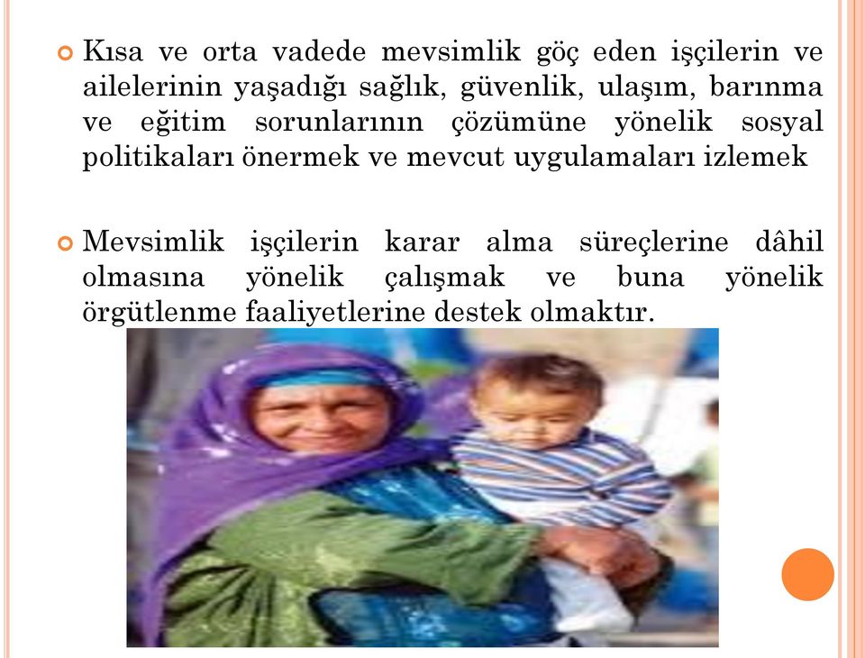 politikaları önermek ve mevcut uygulamaları izlemek Mevsimlik işçilerin karar alma