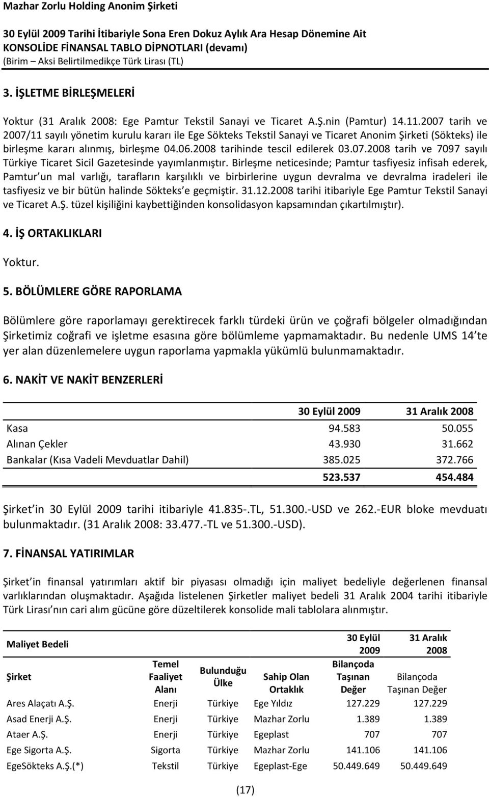 Birleşme neticesinde; Pamtur tasfiyesiz infisah ederek, Pamtur un mal varlığı, tarafların karşılıklı ve birbirlerine uygun devralma ve devralma iradeleri ile tasfiyesiz ve bir bütün halinde Sökteks e