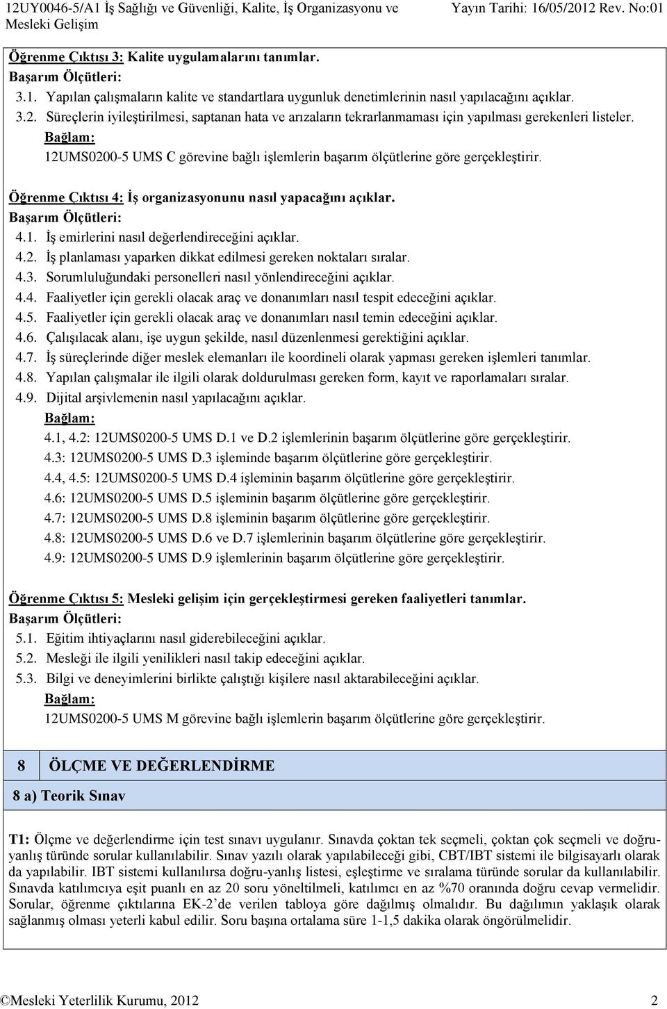 Öğrenme Çıktısı 4: İş organizasyonunu nasıl yapacağını açıklar. 4.1. İş emirlerini nasıl değerlendireceğini açıklar. 4.2. İş planlaması yaparken dikkat edilmesi gereken noktaları sıralar. 4.3.