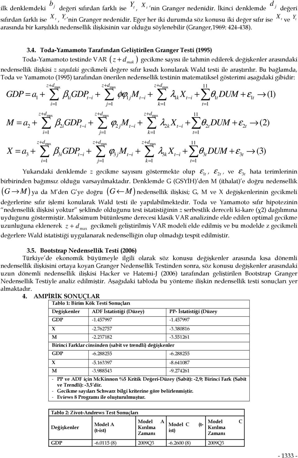 4-438). j eğeri X ve Y 3.4. Toa-Yamamoo Tarafınan Gelişirilen Granger Tesi (995) Toa-Yamamoo esine VAR ( z + ma ) gecime sayısı ile ahmin eilere eğişenler arasınai neenselli ilişisi z sayıai gecimeli