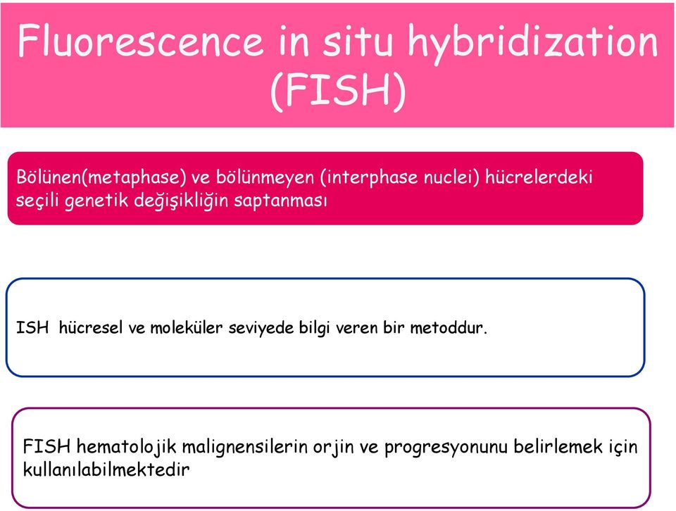 ISH hücresel ve moleküler seviyede bilgi veren bir metoddur.