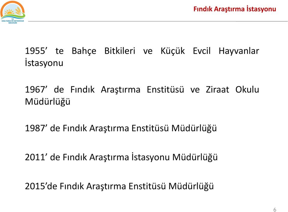 Müdürlüğü 1987 de Fındık Araştırma Enstitüsü Müdürlüğü 2011 de Fındık