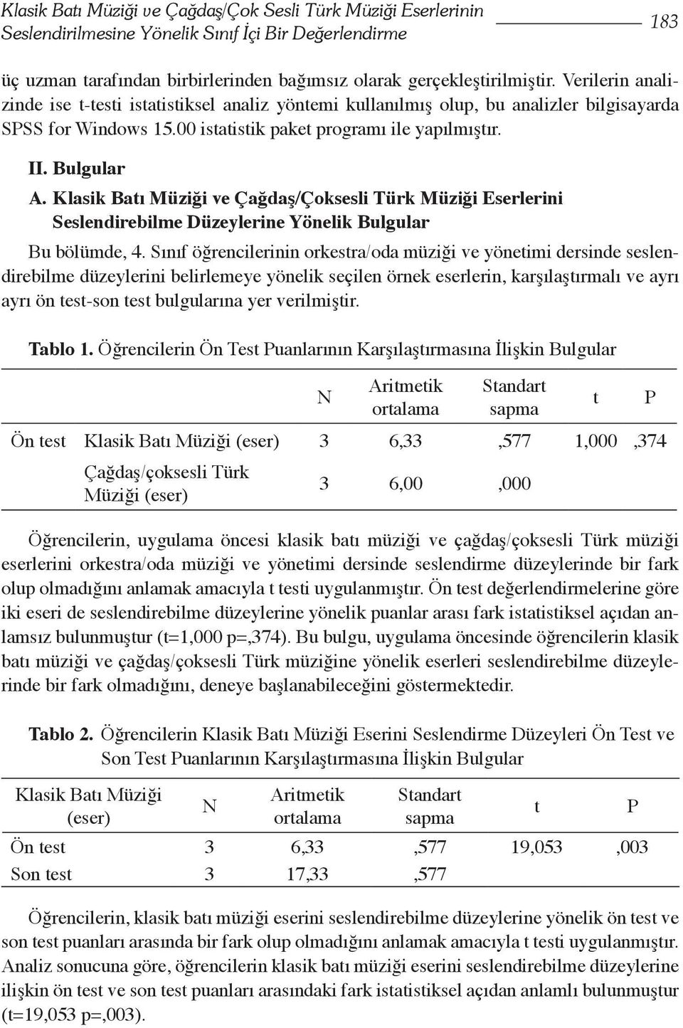 Klasik Batı Müziği ve Çağdaş/Çoksesli Türk Müziği Eserlerini Seslendirebilme Düzeylerine Yönelik Bulgular Bu bölümde, 4.