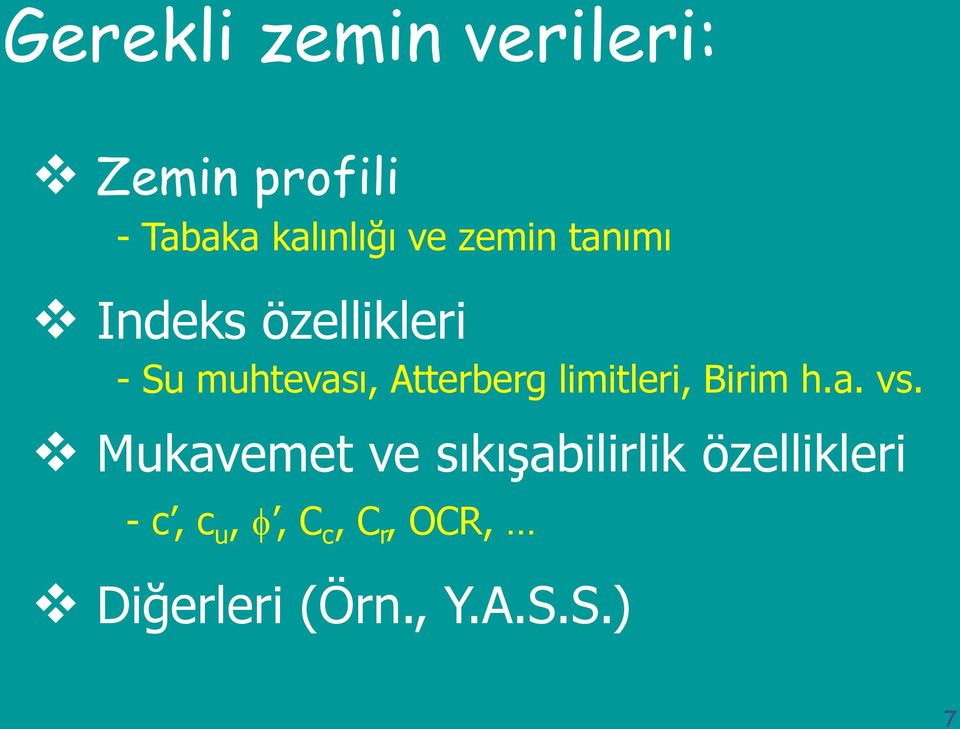 limitleri, Birim h.a. vs.