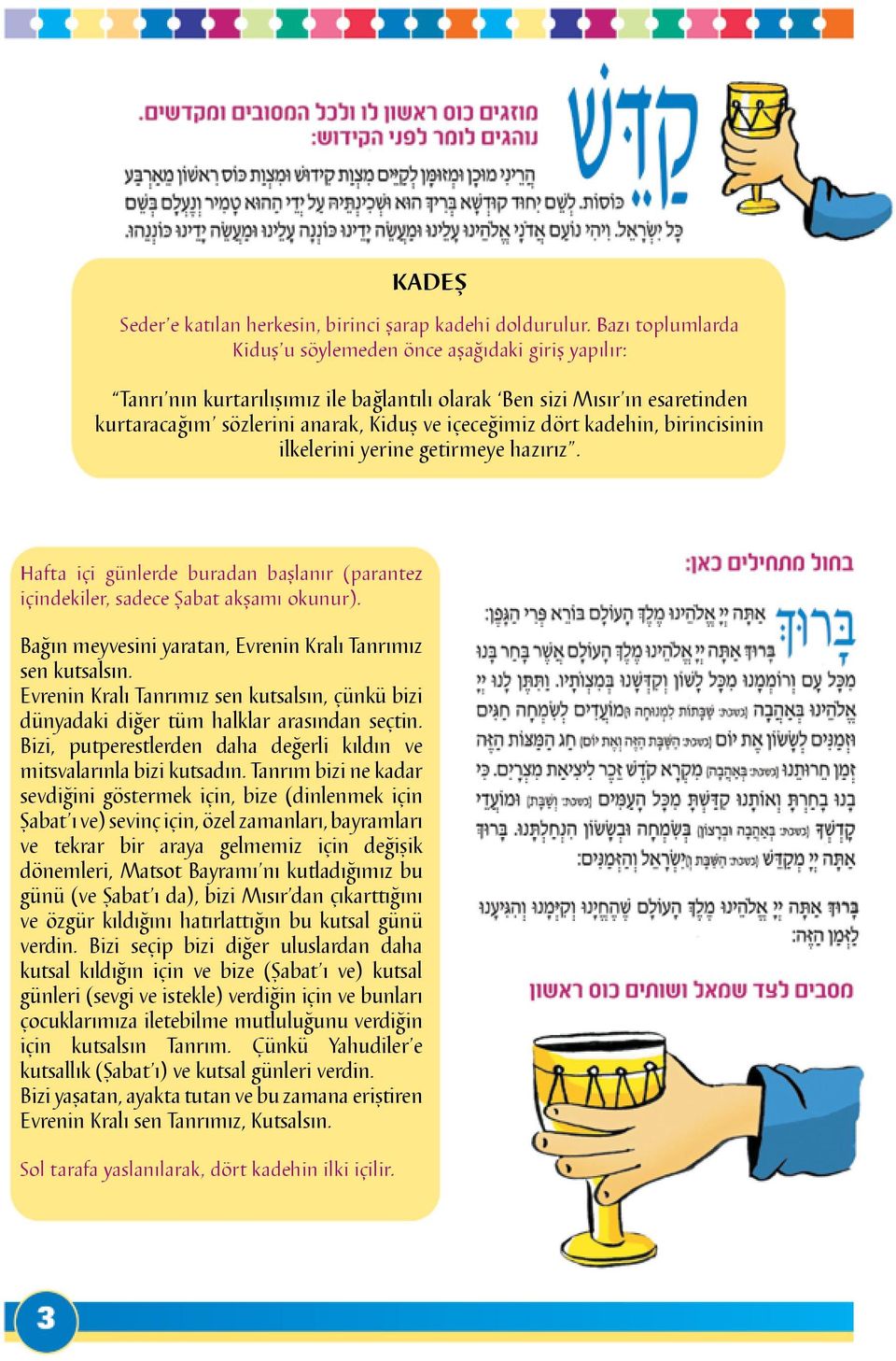 kadehin, birincisinin ilkelerini yerine getirmeye hazırız. Hafta içi günlerde buradan başlanır (parantez içindekiler, sadece Şabat akşamı okunur).