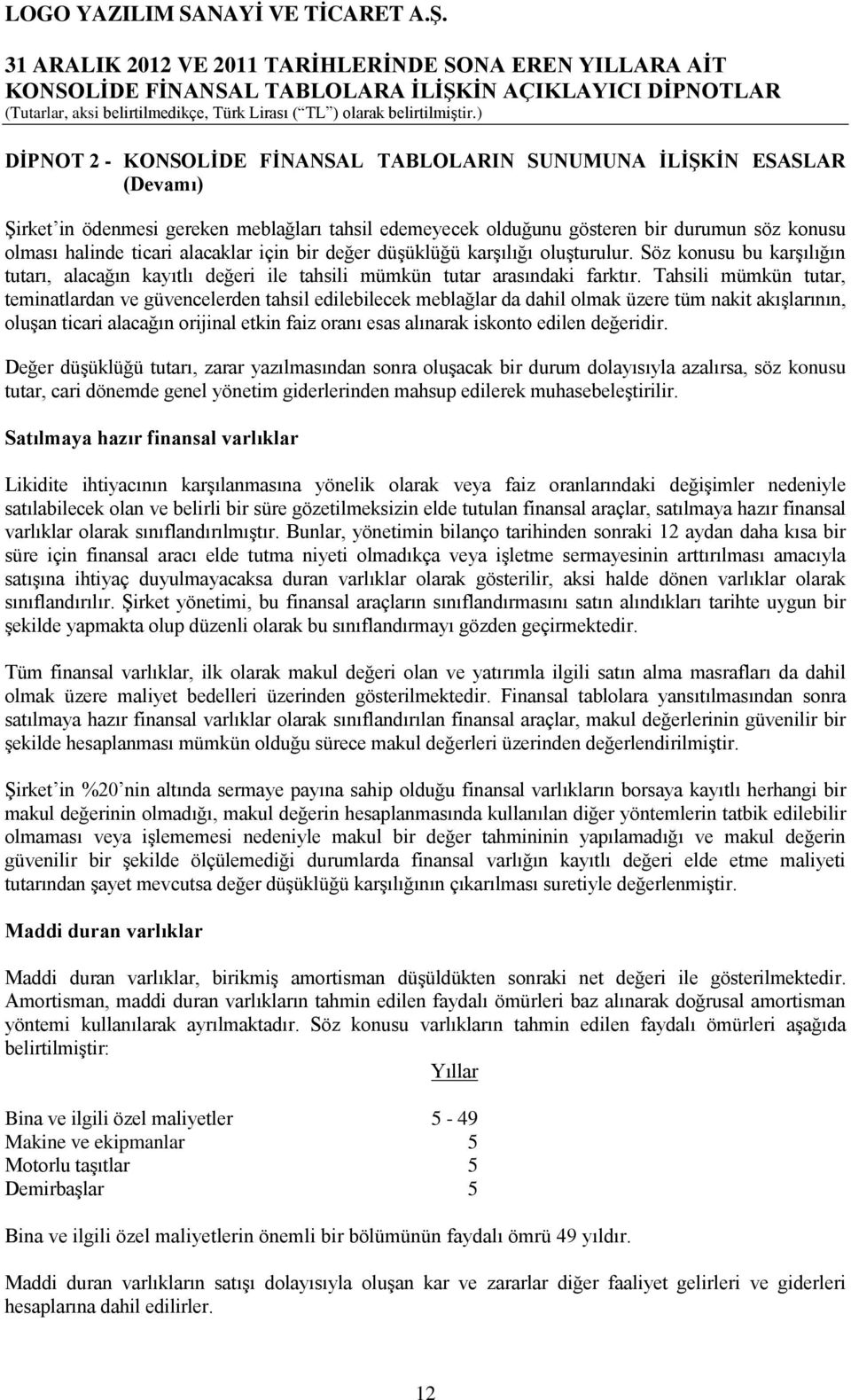 Tahsili mümkün tutar, teminatlardan ve güvencelerden tahsil edilebilecek meblağlar da dahil olmak üzere tüm nakit akışlarının, oluşan ticari alacağın orijinal etkin faiz oranı esas alınarak iskonto